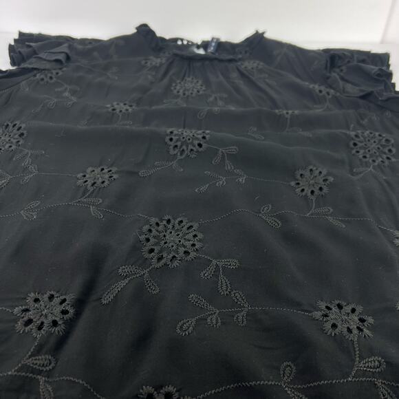 Luna Rae Black EMBROIDERED Floral FLUTTER SLEEVE Women's Blouse XL - Picture 6 of 11